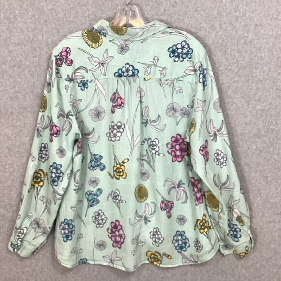 Charter Club Linen Luxury Tunic Size XL Long Sleeve Button Up Floral Beachy - Picture 6 of 16